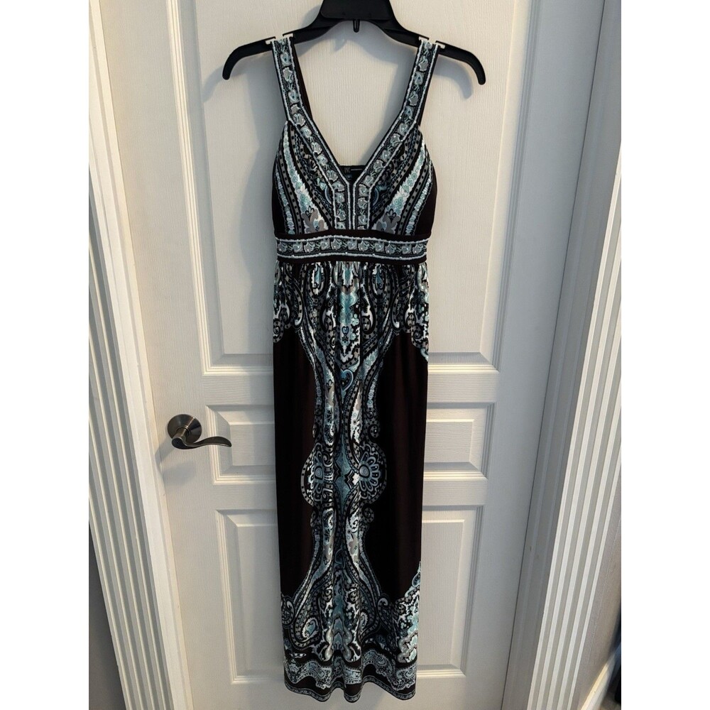 INC International Concepts XS Brown/Aqua Paisley V-Neck Sleeveless Maxi Dress